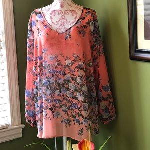 GORGEOUS PEACH SHEER FLORAL PLUS TUNIC!